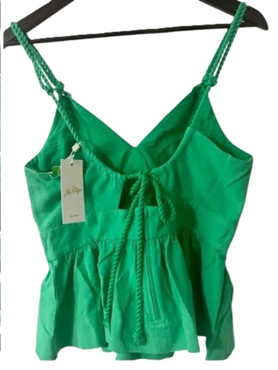 Lilly Pulitzer Spearmint Green Crishna Rope Neck V-Neck Summer Top Size 16 - Picture 3 of 3